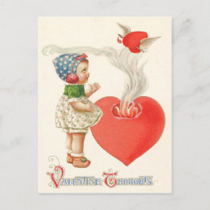 Carte Postale Fille ailes du coeur Flèche feu
