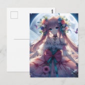 Carte Postale Fille Anime Fleur Lune Fée (Devant / Derrière)