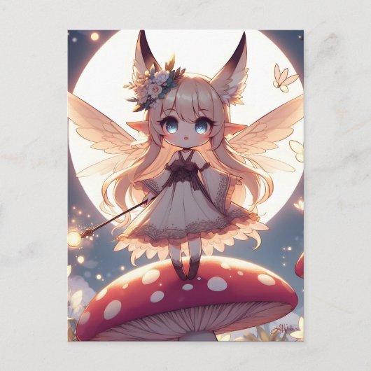 Carte Postale Fille Anime Pixie Hippie Lune Fée (Devant)