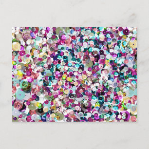 Carte Postale Fille arc-en-ciel Faux Sequins Bling