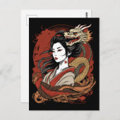 Carte Postale Fille asiatique | Dragon chinois (Devant / Derrière)