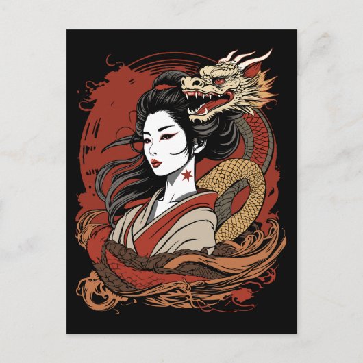 Carte Postale Fille asiatique | Dragon chinois (Devant)