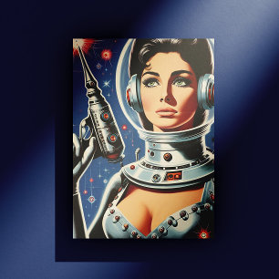 Carte Postale Fille astronaute de science-fiction vintage