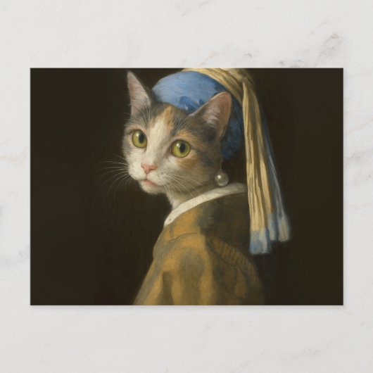 Carte Postale Fille au collier de perles Chat (Devant)