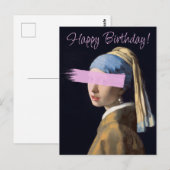 Carte Postale Fille au collier de perles earing pop art Joyeux a (Devant / Derrière)