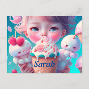 Carte Postale Fille au glace Kawaii