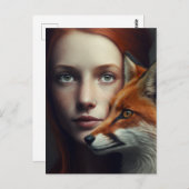 Carte postale Fille au renard (Devant / Derrière)