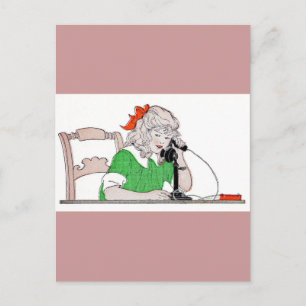 Carte Postale Fille au téléphone Vintage