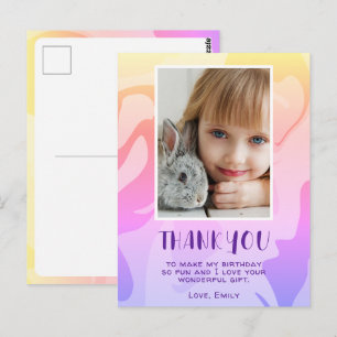 Carte Postale Fille au Tourbillon Rose Coloré Photo Anniversaire