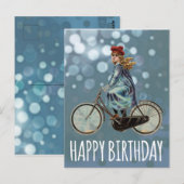 Carte Postale Fille au vélo vintage - Anniversaire (Devant / Derrière)