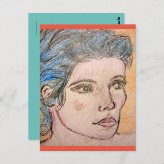 Carte Postale Fille aux cheveux bleus (Devant / Derrière)