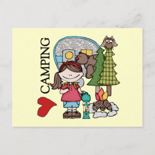 Carte Postale Fille aux Cheveux Bruns J'aime le Camping