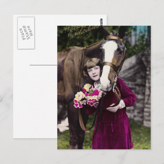 Carte Postale Fille aux fleurs (Devant / Derrière)