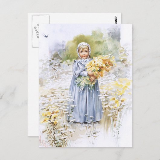 Carte Postale Fille aux fleurs (Devant / Derrière)