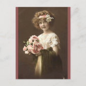 Carte Postale Fille aux fleurs rétro (Devant)