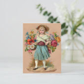 Carte Postale fille aux fleurs victorienne (Debout devant)