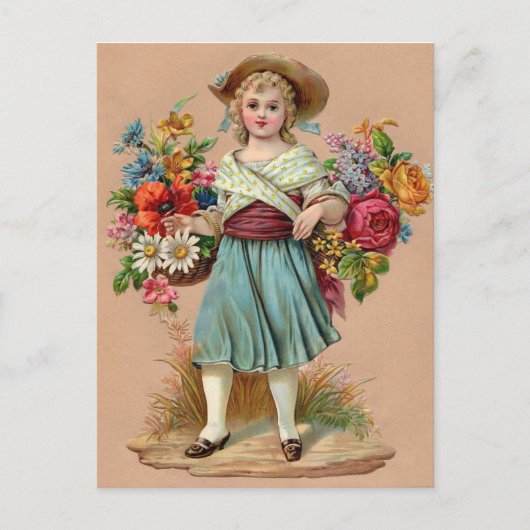 Carte Postale fille aux fleurs victorienne (Devant)