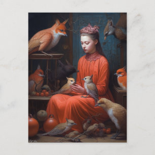 Carte Postale Fille aux oiseaux bizarres et fous
