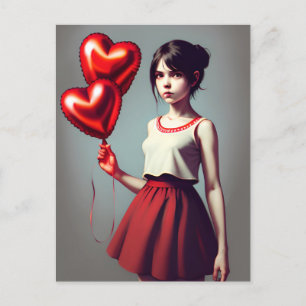 Carte Postale Fille avec ballon rouge
