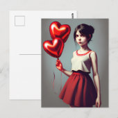 Carte Postale Fille avec ballon rouge (Devant / Derrière)