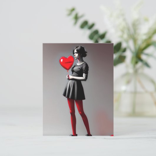 Carte Postale Fille avec ballon rouge (Debout devant)