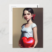 Carte Postale Fille avec ballon rouge (Devant / Derrière)