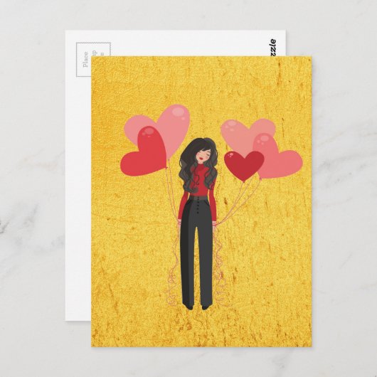 Carte Postale Fille avec ballons géant (Devant / Derrière)