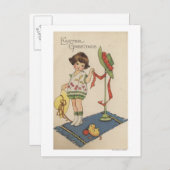 Carte Postale Fille avec Casquette jaune et poussette (Devant / Derrière)