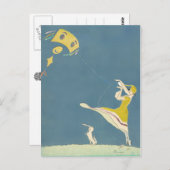 Carte Postale Fille Avec Cerf-volant Et Chien (Devant / Derrière)