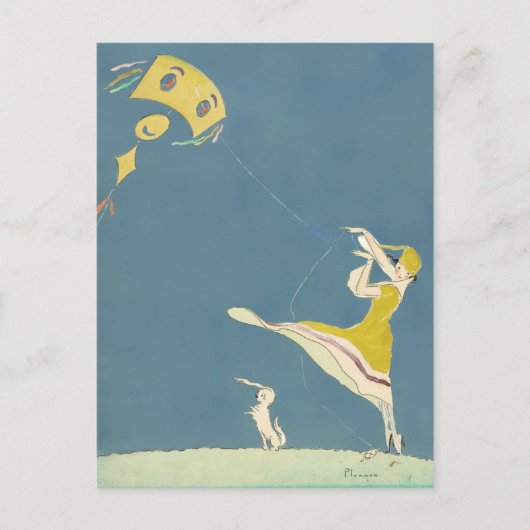 Carte Postale Fille Avec Cerf-volant Et Chien (Devant)