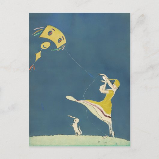 Carte Postale Fille avec cerf-volant et chien (1917) (Devant)