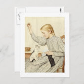 Carte Postale Fille avec chat, Albert Anker (Devant / Derrière)