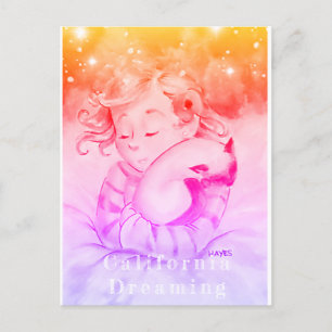 Carte Postale Fille Avec Chat Couché (Version 2)