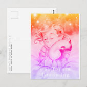 Carte Postale Fille Avec Chat Couché (Version 2) (Devant / Derrière)