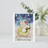 Carte Postale Fille Avec Chat Dormant (Debout devant)