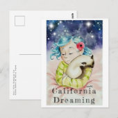 Carte Postale Fille Avec Chat Dormant (Devant / Derrière)