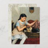 Carte Postale Fille avec chatons dans le panier par Albert Anker (Devant / Derrière)