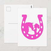 Carte Postale Fille avec cheval et Casquette occidental Hot rose (Devant / Derrière)