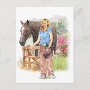 Carte Postale Fille avec cheval pour la communion