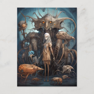 Carte Postale Fille Avec Des Monstres Étranges Art Surreal