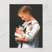 Carte Postale Fille avec deux chatons (1888) par Albert Anker (Devant)