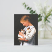 Carte Postale Fille avec deux chatons (1888) par Albert Anker (Debout devant)