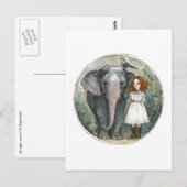 Carte Postale Fille avec éléphant et oiseau (Devant / Derrière)