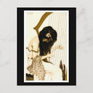 Carte Postale Fille avec harpe
