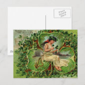 Carte Postale Fille avec harpe et shamrocks (Devant / Derrière)