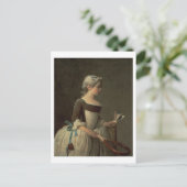 Carte Postale Fille avec la raquette et le chiot (Debout devant)