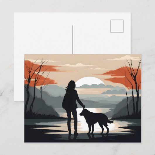 Carte Postale Fille avec le chien (Devant / Derrière)