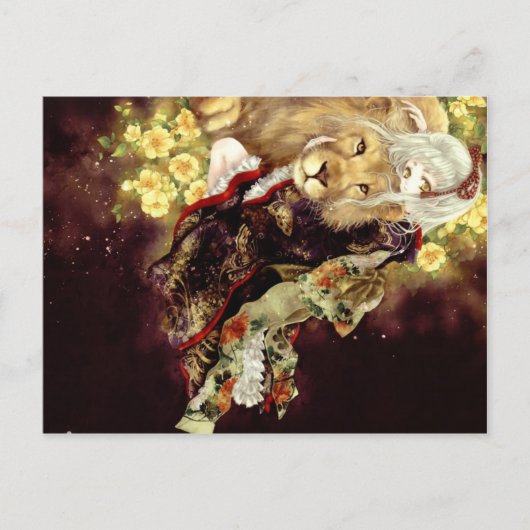 Carte Postale fille avec lion anime (Devant)