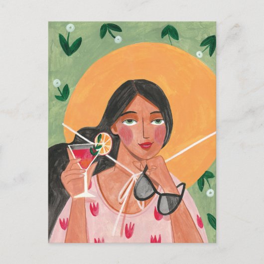 Carte Postale Fille avec lunettes de soleil casquette d'été papi (Devant)