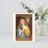 Carte Postale Fille avec miroir et Citrouille (Debout devant)